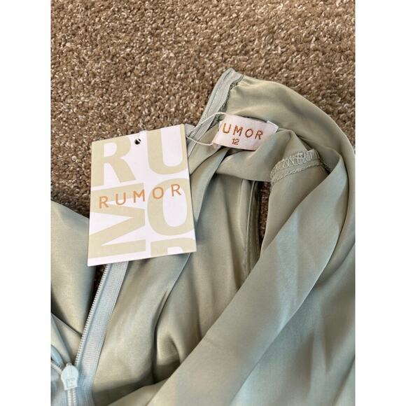 NEW Rumor SLEEK TOUCH SATIN MINI DRESS SAGE halter neck ruffle SZ 12 - Picture 3 of 10
